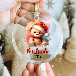 Personalisierte Babys erste Weihnachtsverzierung: Teddybär-Glas-Andenken