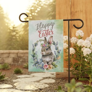 Happy Easter Bunny Garden Flag, Bunny Decorative Garden Flag, Garden Flag Spring, Garden Art, Garden Decor Outdoor Decor, Bunny Lover Gift