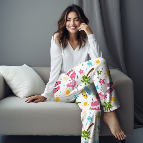 Christmas Flamingo PJ Pants for Women Flamingo Pajama Pant Flamingo and Palm Tree Lover Gift for Her Xmas Lounge PJ Pants Gift for Her Etsy
