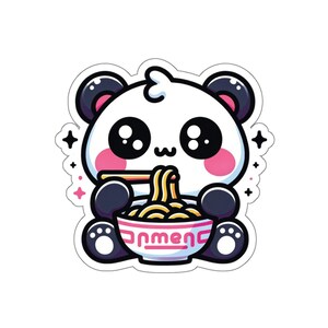 Kawaii Style Panda Eating Noodles Sticker, Vinyl Sticker, Cute Panda Sticker, Kawaii Style Panda Sticker, Pandas, Pandas Stickers
