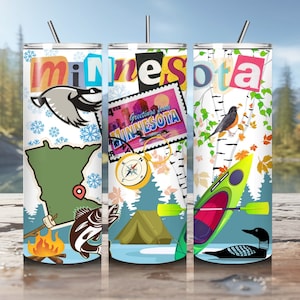 Minnesota Life Skinny Tumbler with Straw 20oz, Vacation Tumbler, Tumbler with Straw, Minnesota Tumbler Gifts, Gift for Friend, Holiday Gift