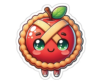 Linda pegatina de pastel de manzana, pegatina de pastel de manzana, pegatinas, pegatina de comida, regalo para ella, regalo de cumpleaños, pegatina de computadora portátil, pegatina de botella de agua, hornear