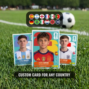 Pode incluir: Três cartões colecionáveis retangulares com retratos de jovens jogadores de futebol em camisas de equipe. Cada cartão exibe o nome, data de nascimento, altura, peso e equipe do jogador. Um banner preto acima mostra bandeiras e +200.