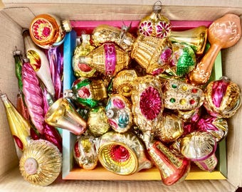 12 kleine Bunte Vintage Weihnachtskugeln Bunt 70er JAHRE Retro Christmas Santa Mid Century