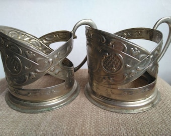 Porte-gobelet à thé vintage en argent nickelé « Zaporizhzhia » URSS des années 1960