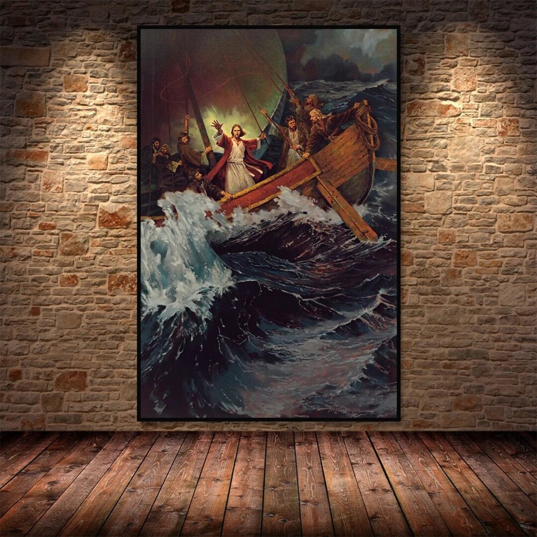 Vintage Jesus Christ God Sea Boat Christian Poster Canvas Painting Wall ...
