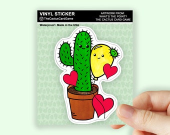 Saguaro Cactus Sticker, Cute Botanical Decal, Succulent Plant Sticker, Lovely Cartoon Cactus, Balloon Hug Decal, Plant Lover's Sticker