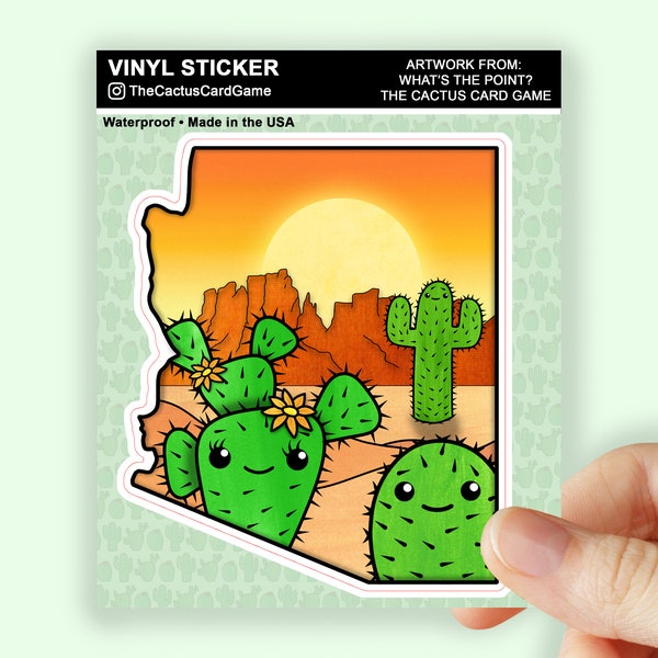 Arizona State Sticker, Saguaro Cactus Sticker, Prickly Pear Sticker, Succulent Plant Sticker, Sedona Decal, Superstition Mountain Sticker
