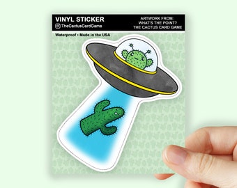 UFO Cactus Sticker, Cute Botanical Decal, Succulent Alien Sticker, Desert Spaceship Decal, Extraterrestrial Plant Sticker, Cactus Card Game