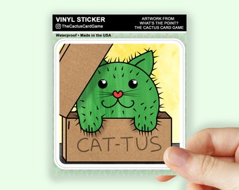 CAT TUS Sticker, Cute Botanical Decal, Succulent Desert Plant Sticker, Playful Cactus Decal, Whimsical Cat and Cactus Design, Card Game
