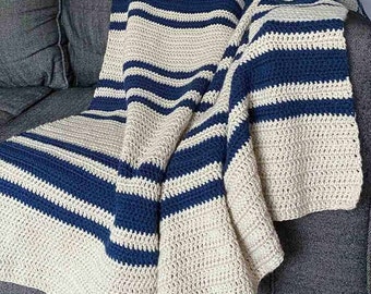 手作りのかぎ針編みのブランケット（青と白） - Etsy 日本