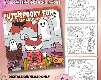 May include: A Halloween-themed colouring book titled "Cute Spooky Fun" with cartoon characters and ghosts on the cover. The book includes 30 colouring pages and is a digital download.