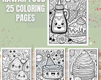Kawaii Food Coloring Pages, Cute Pastry Cakes, 25 Printable Designs (Digital Download)