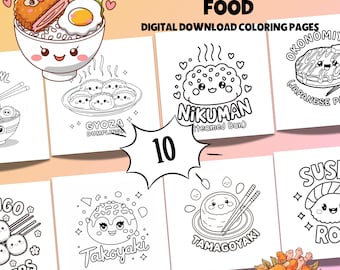 Kawaii Japanese Food Coloring Pages: Bold & Easy (Digital Download)