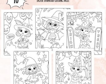 Cute Kawaii Halloween Coloring Book, Spooky Printable Pages (Digital Download)