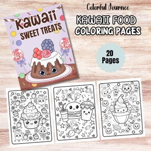 Kawaii Food Coloring Pages, Cute Coloring Pages For Kids and Adults, Digital Download, Kawaii Sweet Pastries Digital Pages,Relaxing Coloring