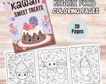 Kawaii Food Coloring Pages, Kids & Adults, 20 Printable Pages (Digital Download)