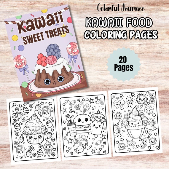 Kawaii Food Coloring Pages, Kids & Adults, 20 Printable Pages (Digital Download)