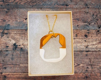 Quirky Handcrafted Polymer Clay Gold and White House Necklace