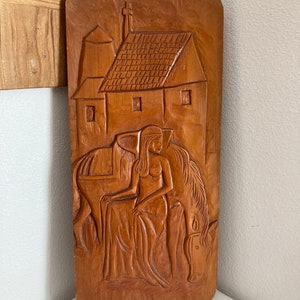 Handcarved Wood Wall Hanging of Woman and Horse | Western and Primitive Art