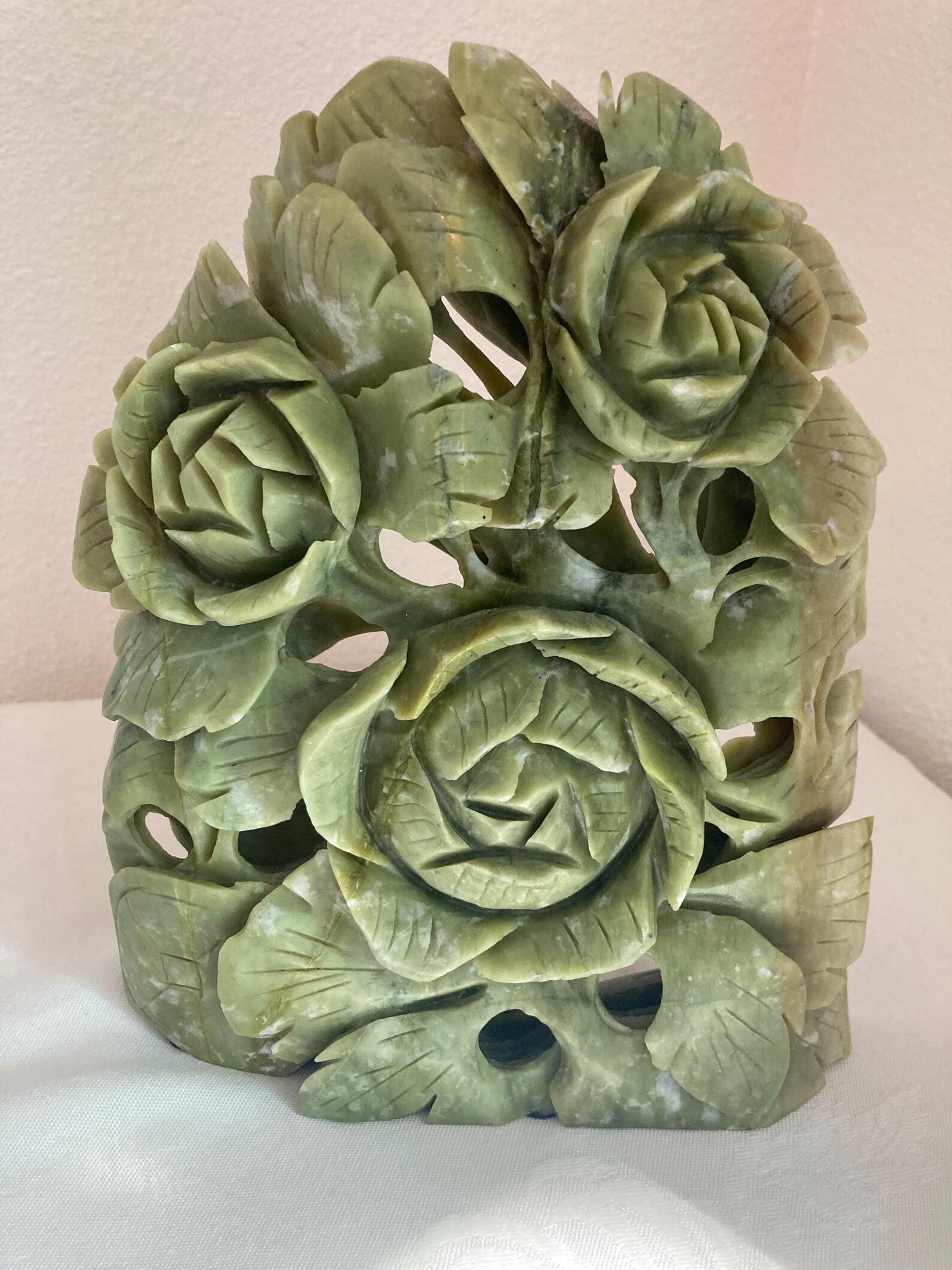Picture of Incredibly Unique Green Carved Stone Floral Arrangement | Stone Bookend ...