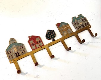 Wall Mounted Brass and Enamel Key Rack | Brass Leash Holder