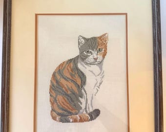 Framed Cat Needlepoint | Pet Needlepoint