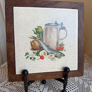 Vintage Tile Trivet: Mid-Century Still Life Scene