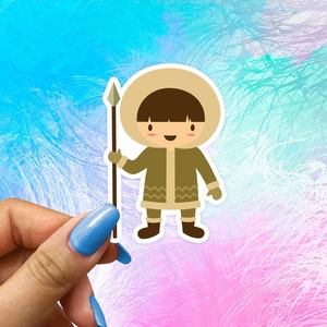 Adorable Eskimo Explorer Sticker - Charming Arctic Boy Vinyl Decal for Laptops and Journals