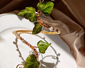 Ivy Leaf Upper Arm Cuff, Real Leaf Arm Band Jewelry, Elven Armlet, Copper Wire Wrapped Arm Cuff, Cottagecore Botanical Jewelry, Gift for Her