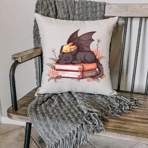 Cute Black & Gold Dragons || Wyvern, Fantasy, Castle, Smut || Book, Bookish Decor, Gift || Canvas Pillow Case