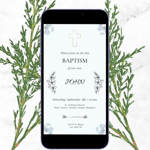 Personalized Baptism Invitation Card for Baby Boy | Digital Download & Printable | Customizable on Canva