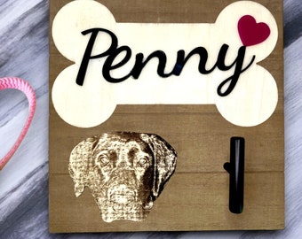 Custom Dog Leash Holder - Personalized Wood Leash Holder with Engraved Dog Image, Name Leash Holder, Luxury Dog Wall Decor, Custom Pet Gift