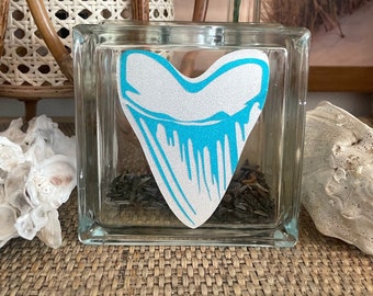Large Sharks Tooth Collection/ Collectors Block /Jar with shark tooth decal 5.5” x 5.5”