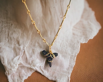 Gold Shark Tooth Necklace, 10k Gold Plated, Silver Shark Tooth Jewelry, Boho Coastal Chic Necklace, Beach Inspired Gift Shark Lover Necklace