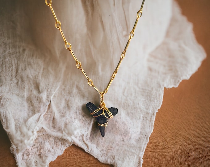 Featured listing image: Gold Shark Tooth Necklace, 10k Gold Plated, Silver Shark Tooth Jewelry, Boho Coastal Chic Necklace, Beach Inspired Gift Shark Lover Necklace