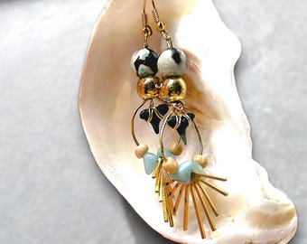 Gold Sharks Tooth Earrings, Agate & Amazonite Jewelry, Sun Inspired Accessories, Unique Coastal Jewelry, Beach Fashion, Beach Lover Gift