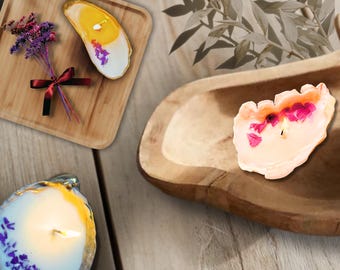 Oyster Candle  | Soy Wax Candle with Dried Flowers | Coastal Home Decor | Unique Beach Wedding Favor