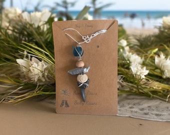 Real Handpicked Sharks Tooth with  Crystal Pendant on Sterling Silver 18in Serpentine Chain Necklace | Authentic  Beach Jewelry |