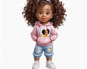 Curly Hair Toddler Girl Clipart PNG, Kids Sublimation (Digital Download)