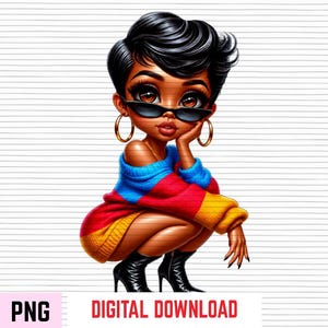 Fashion Pose Girl PNG | Color Block Outfit Clipart | African American Boutique Fashion Art