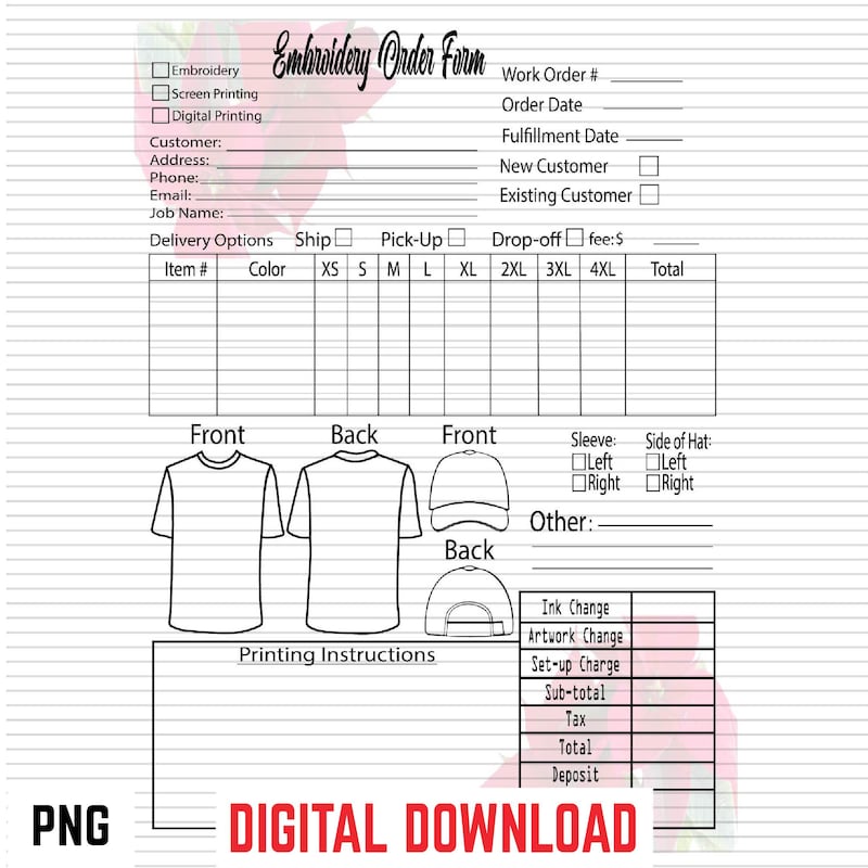 Embroidery Order Form Template - Etsy