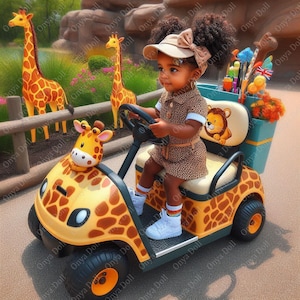 Savanna Sketches PNG | Safari Girl Clipart on Golf Cart | Baby Shower, Kids Party, Sublimation | High-Quality Digital File