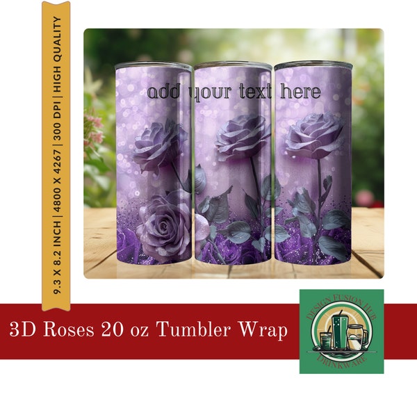 3D Purple Roses Flowers 20 oz Skinny Tumbler Sublimation Design, roses tumbler png, Straight And Tapered Tumbler Wrap, Instant Download