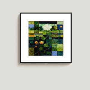Digital Download - Lily Pond Abstract Art, Water Lily Geometric Painting, Nature-Inspired Digital Print, Wall Decor, Modern Art