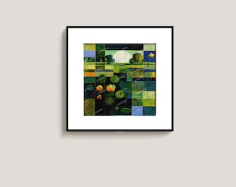Digital Download - Lily Pond Abstract Art, Water Lily Geometric Painting, Nature-Inspired Digital Print, Wall Decor, Modern Art