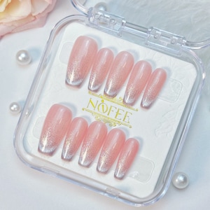 Luxury Press On Nails | Pink Glitter Ombre | Coffin/Almond/Stiletto | Handmade False Nails | Reusable Nail Art | Gift for Her | NOFEE Brand
