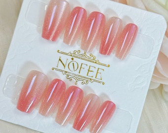 Pink Glitter Ombre Press On Nails: Handmade Reusable Nail Art