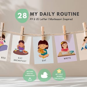 Kids Daily Routine Cards, Morning Routine, Bedtime Routine, Kids Daily Schedule, Visual Schedule, Daily Rhythm, Flash cards for kids