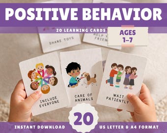 Social cards | Behavior Cards for Toddlers & Preschool | Social Emotional Learning Flashcards | Good Behavior Kindness Cards for Kids